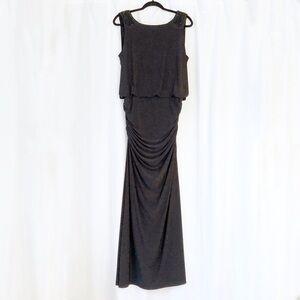NWT NW Nightway Beaded Shoulders Ruched Black Dress Gown Size 10